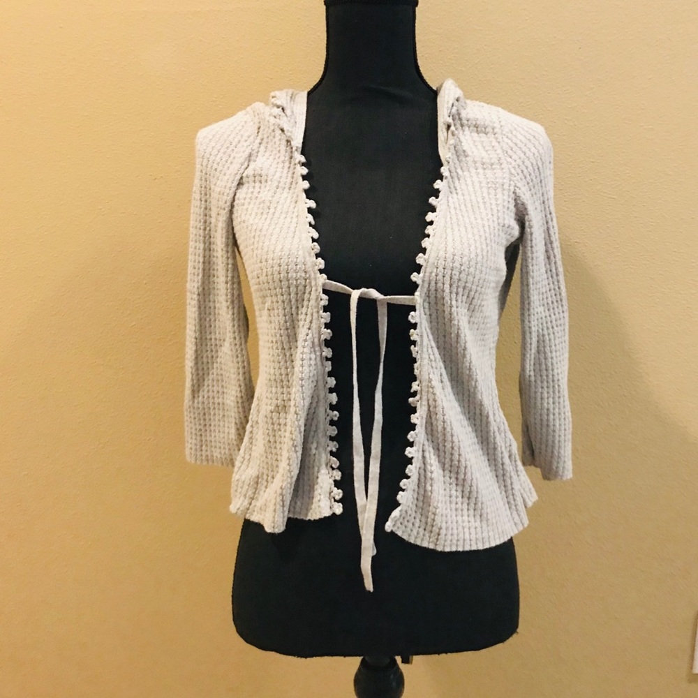 Nordstrom Hoodie Gray 3/4 sleeve Tie Cardigan